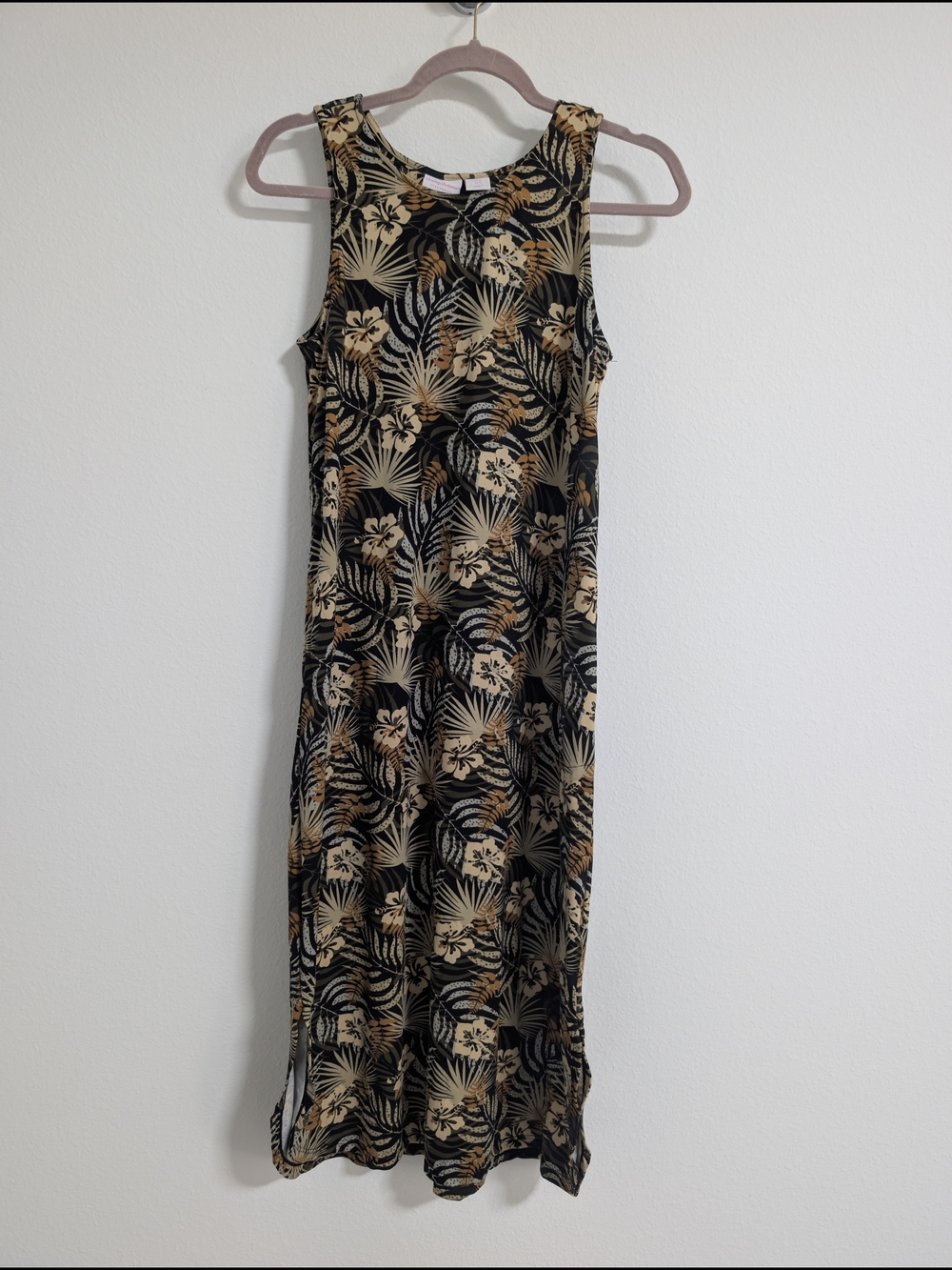 Tommy Bahama Women's M Black Tropical Floral Sleeveless Shift Midi Dress Stretch - Picture 2 of 10